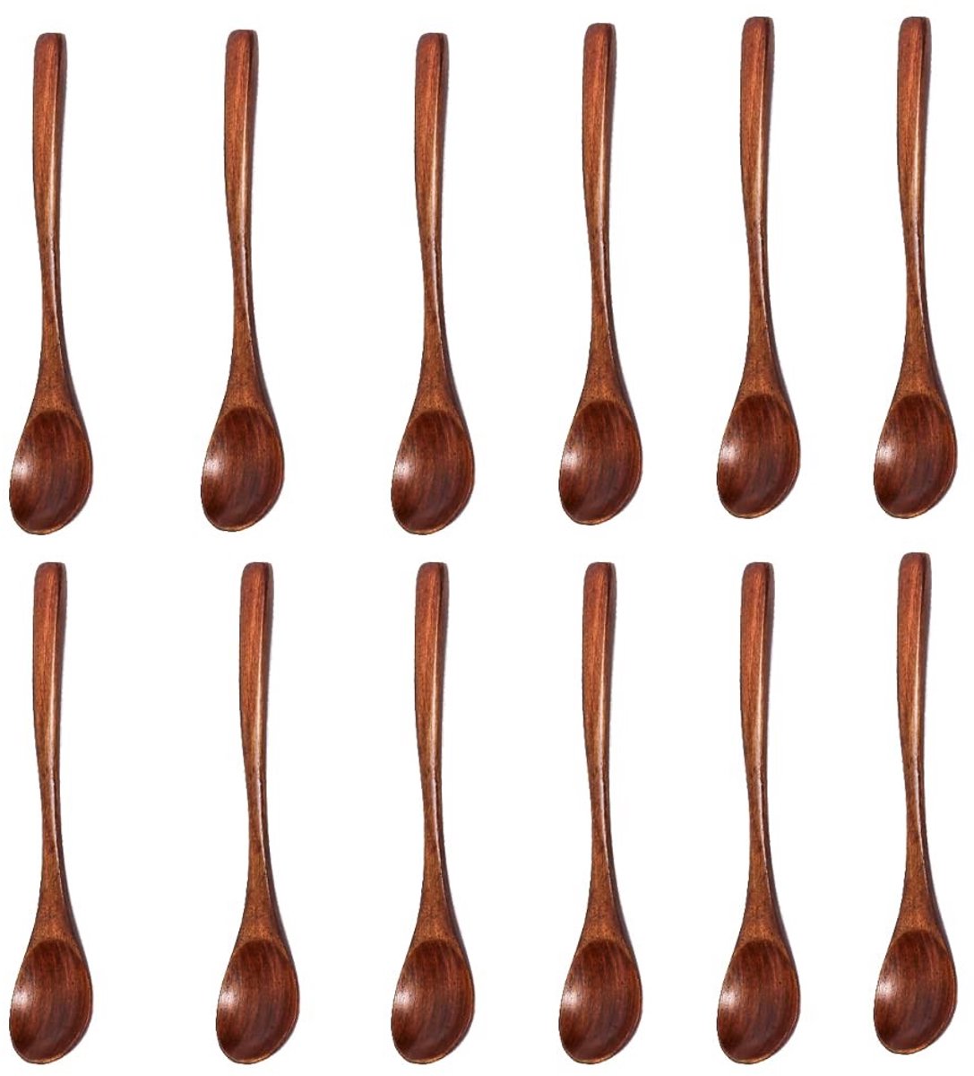 Store_8 - Kleine houten lepels - Mini houten theelepels - 12 stuks donker hout - Geschikt voor koffie en thee - Perfect voor desserts
