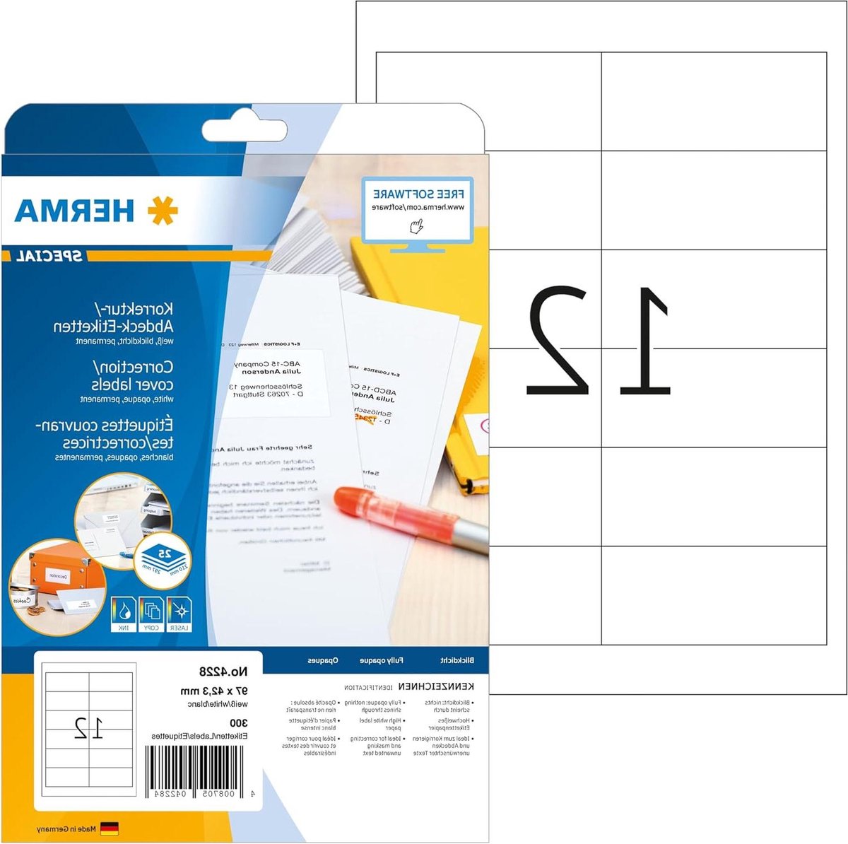 Correctie Etiketten - Afdek Etiketten Overplak Labels - Ongewenste Tekst Verwijderen - Printertrommel Bescherming - 97 x 423 mm - Wit