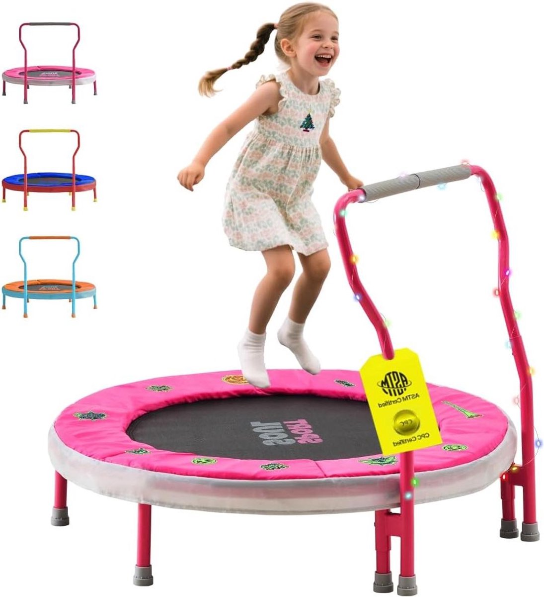 Mini Trampoline Kinderen - Peuter Trampoline - Binnen Buiten Spelen - Veiligheidshandvat No-Gap Mat - 90 cm - Roze Grijs