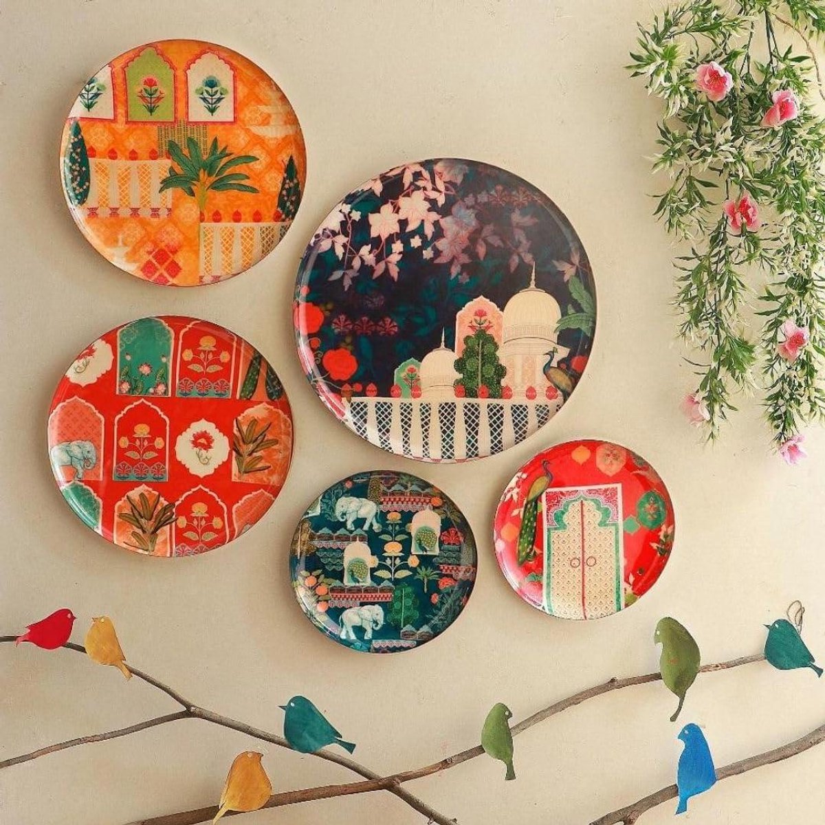 Wanddecoratie Set - Muurkunst Metaal - Woonkamer Verfraaien - Set van 5 Stuks - 8 tot 12 Inch - Multicolor