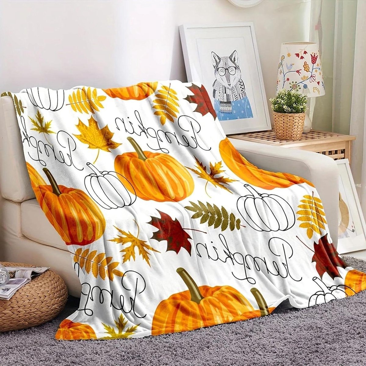 Halloween Pompoen Deken - Knuffeldeken Herfst Esthetisch - Decoratie en Warmte - Zacht Microvezel Polyester - 130 x 150CM