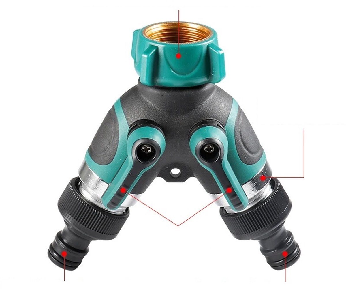 WiseGoods Premium Tuinslang Splitter 2 Weg Y-Klep 3/4 Inch - Metalen Kraanadapter & Snelkoppelingen - Tuin & Gazon - Tuinieren