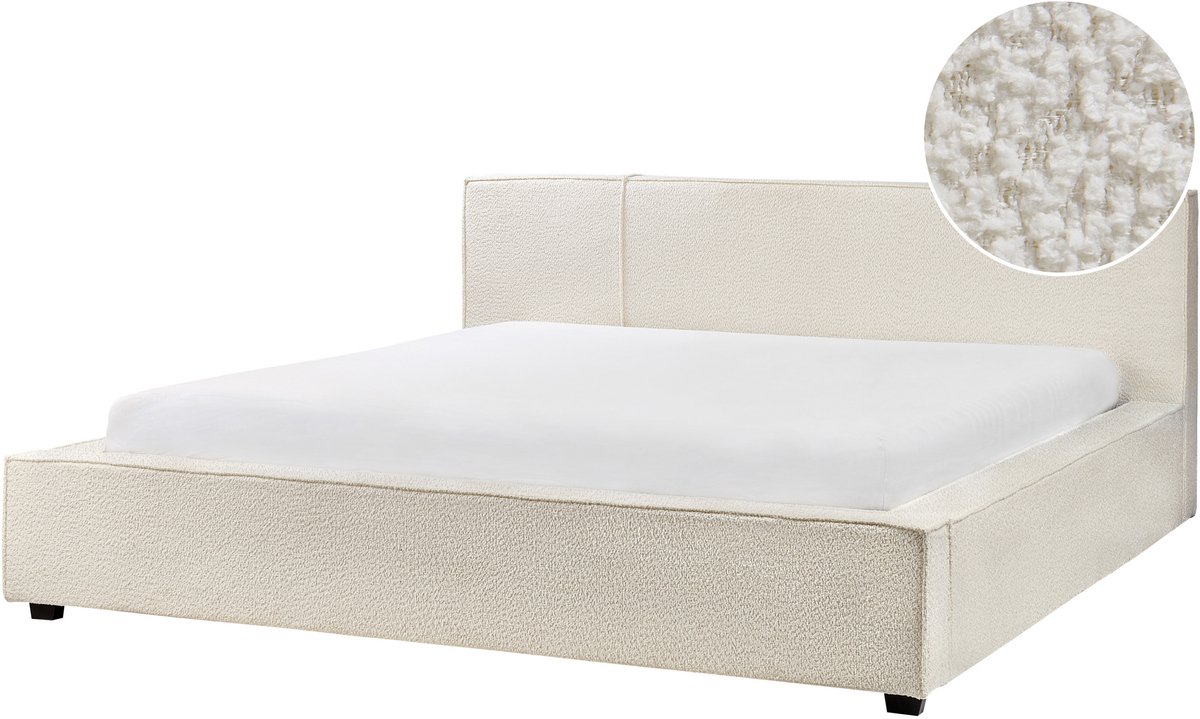 Beliani MIRANDE - Tweepersoonsbed - Gebroken wit - 180 x 200 cm - Bouclé