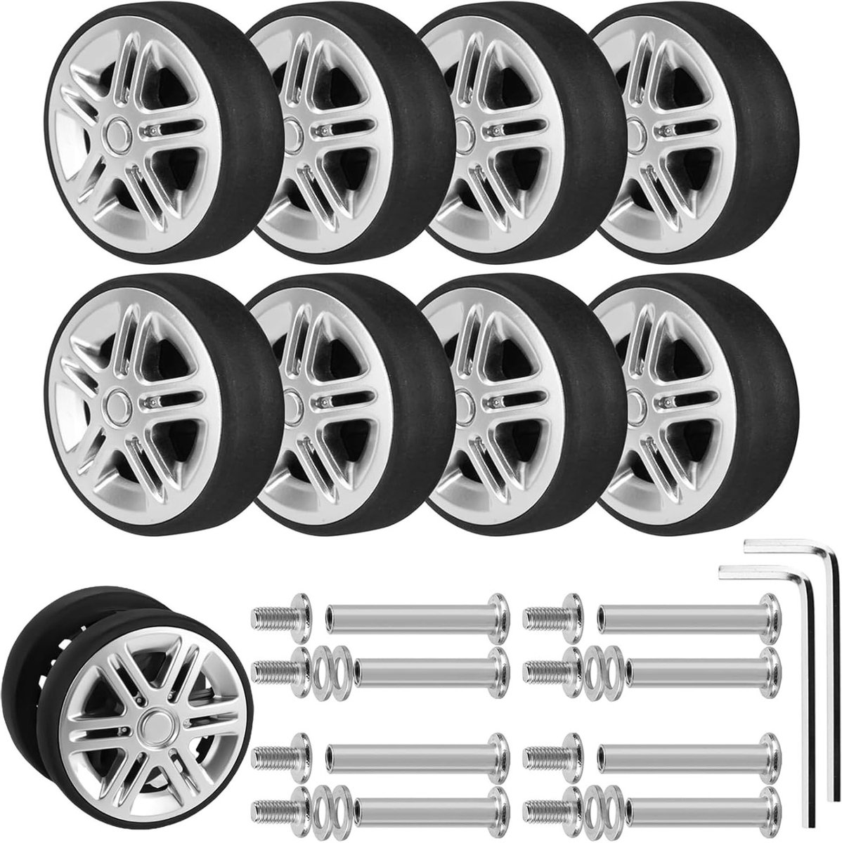 Set van 8 Vervangende Kofferwielen 60 x 19 mm - Universele Trolley Wielen van Slijtvast Rubber voor Bagage en Reisaccessoires