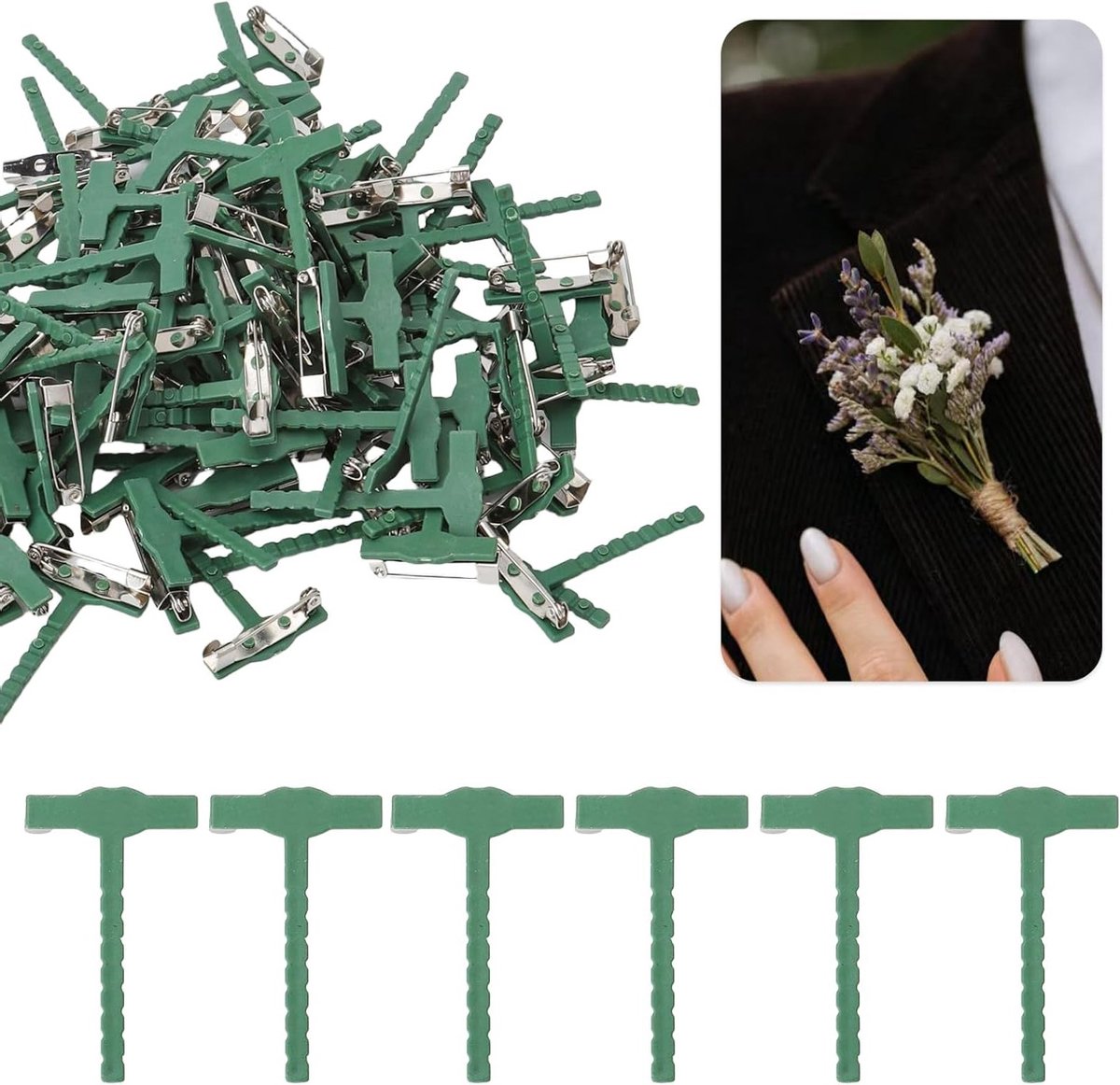 100 Stuks Driehoekige T Plastic Broches, Groene Delicate Veiligheidspinnen voor Bruiloften, Bolonniere Naalden en Kledingaccessoires
