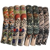 Multicolor tattoo mouwen armmouwen set voor heren en dames – 8 stuks elastische tattoo sleeves met realistische tattoo print, tijger, schedel, old school tattoo en tekst patronen – naadloze arm sleeves
