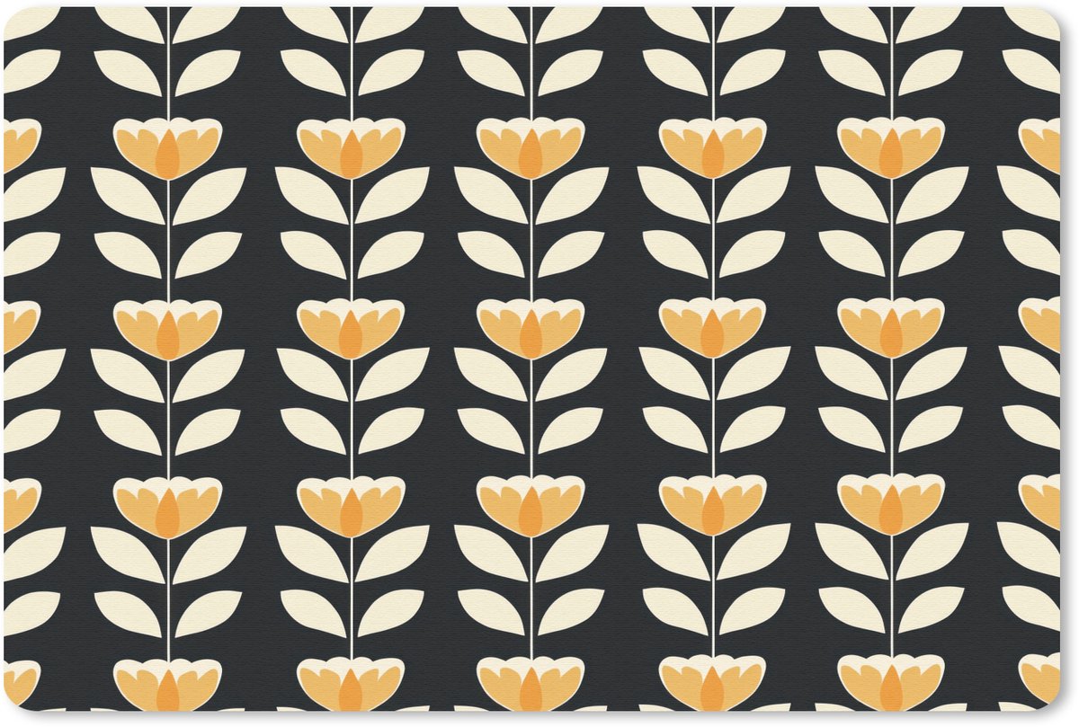 Muismat 13x8 cm - Mousepad Retro - Bloem - Zwart - Okergeel - Muismatten