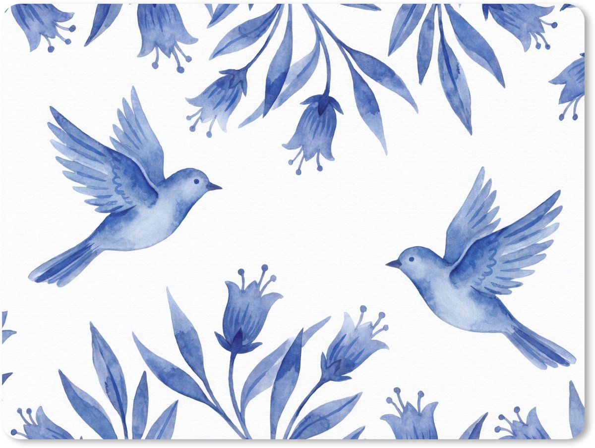 Muismat 12x10 cm - Mousepad Modern - Vogels - Delfts - Blauw - Muismatten