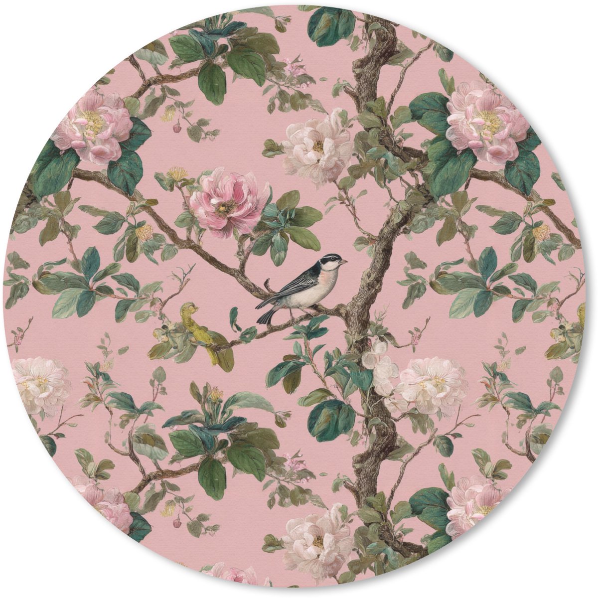 Muismat rond 50x50 cm - Mousepad Pioenrozen - Botanisch - Vogel - Ronde muismatten