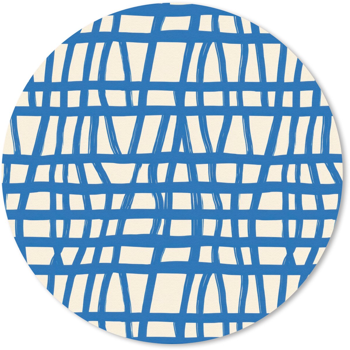 Muismat rond 20x20 cm - Mousepad Ruitpatroon - Blauw - Crème - Ronde muismatten