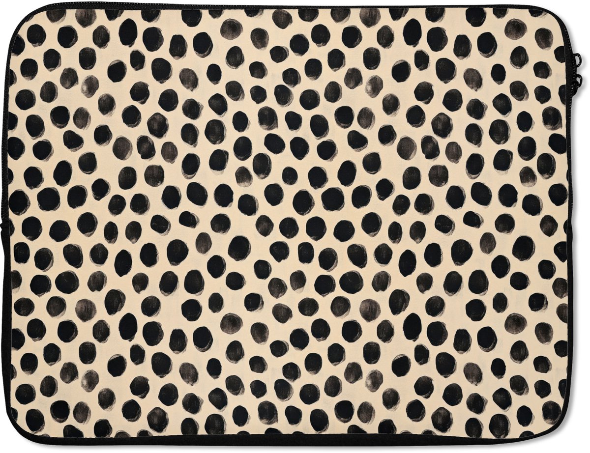 Laptophoes 15.6 inch - Stippen - Patroon - Zwart - Laptop sleeve - Binnenmaat 37x26 cm - Zwarte achterkant