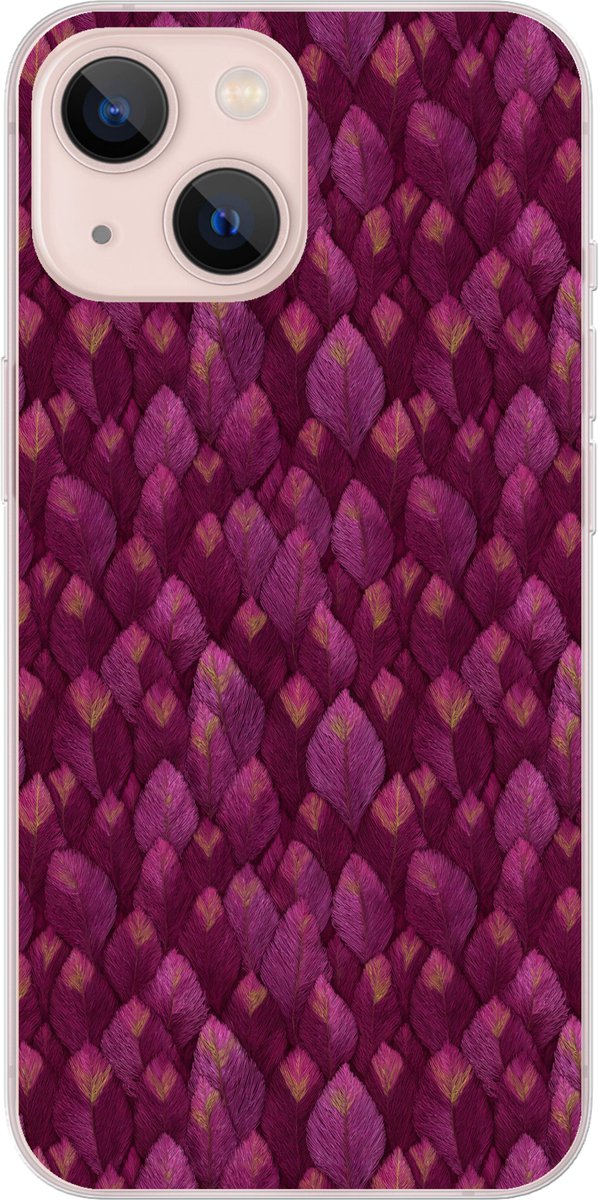 Telefoonhoesje Geschikt voor iPhone 13 mini hoesje - Bladeren - Patroon - Burgundy - Siliconen Telefoonhoesje Telefoonhoesje