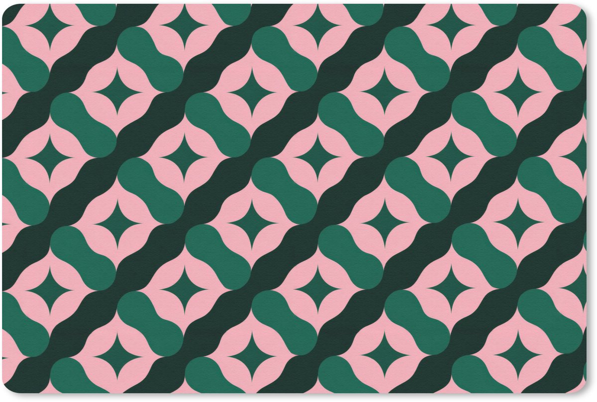 Muismat 13x8 cm - Mousepad Groen - Roze - Retro - Sterren - Muismatten