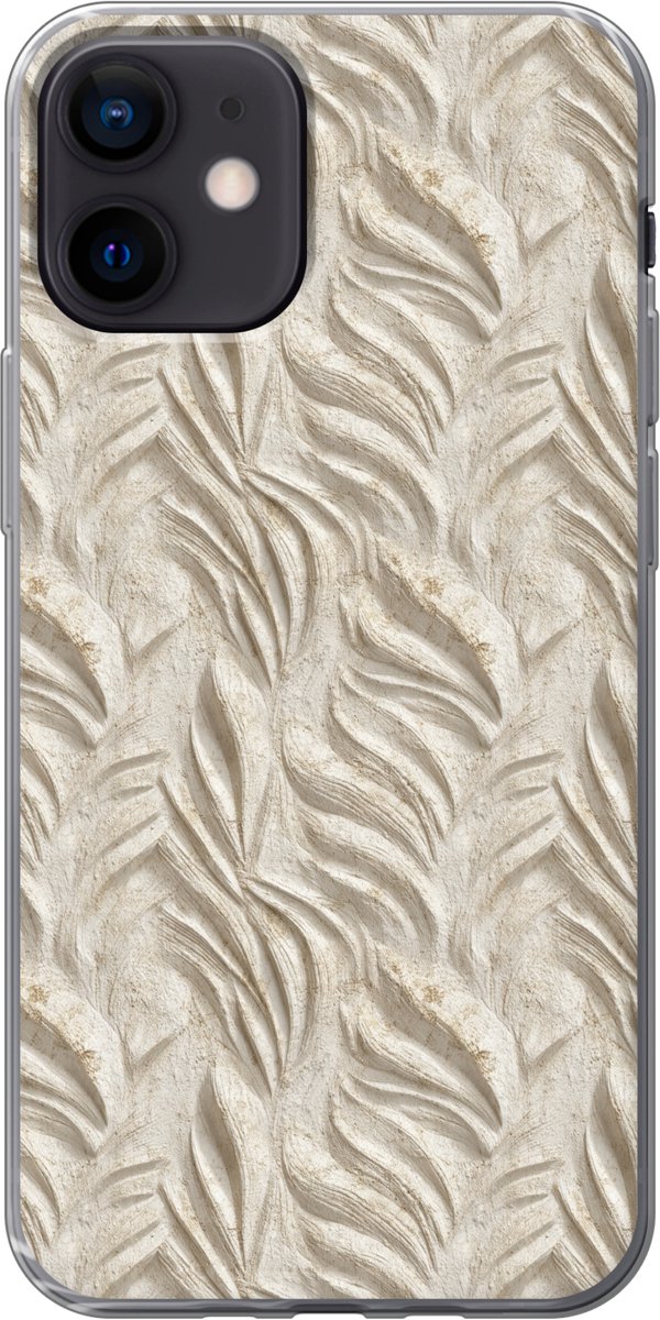 Telefoonhoesje Geschikt voor iPhone 12 Pro hoesje - Textuur - Reliëf - Beige - Siliconen Telefoonhoesje Telefoonhoesje