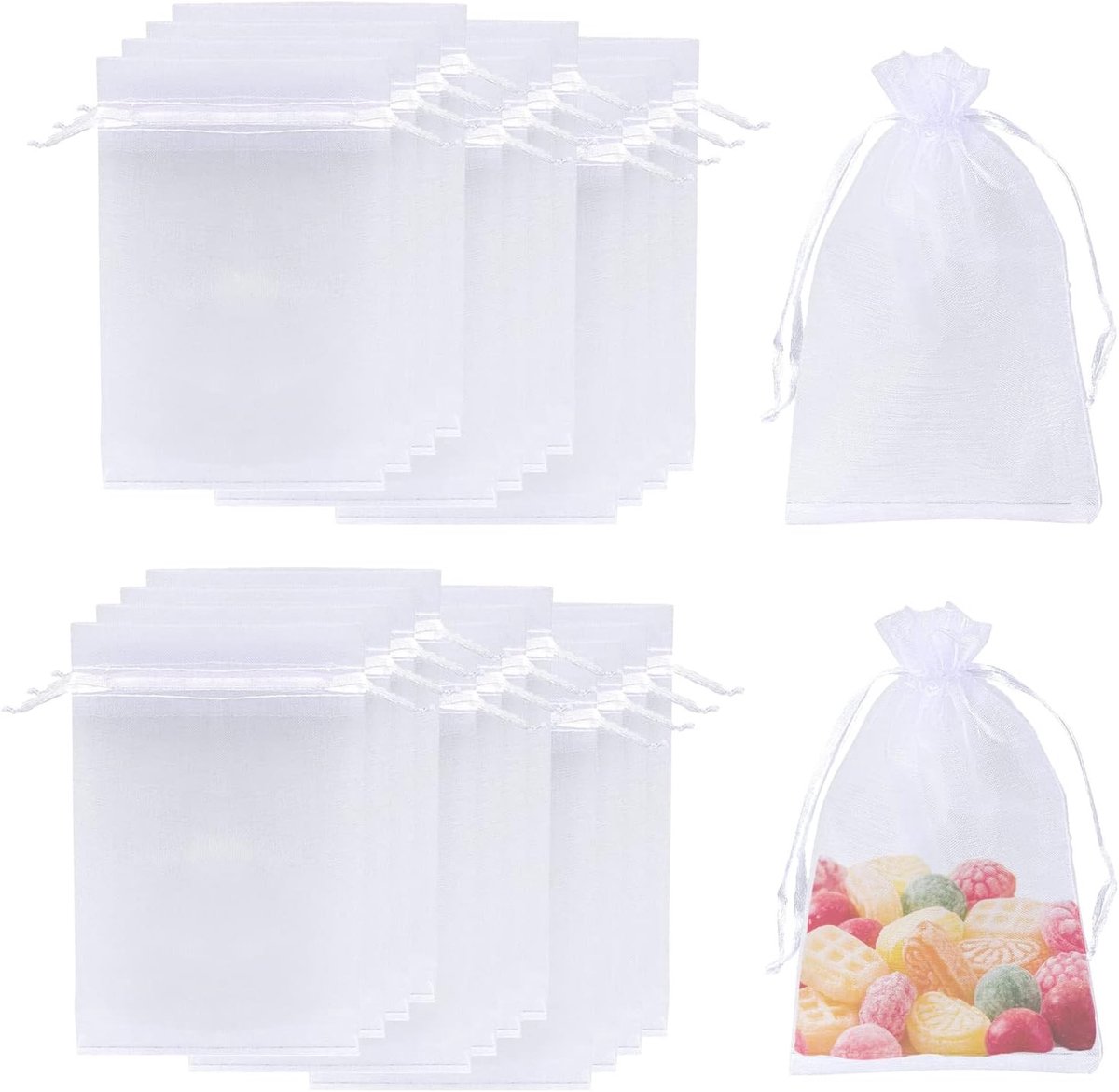 Pack van 100 Witte Organza Tassen [7 x 9 cm] voor Sieraden, Snoep en Cadeaus voor Bruiloften en Feestjes