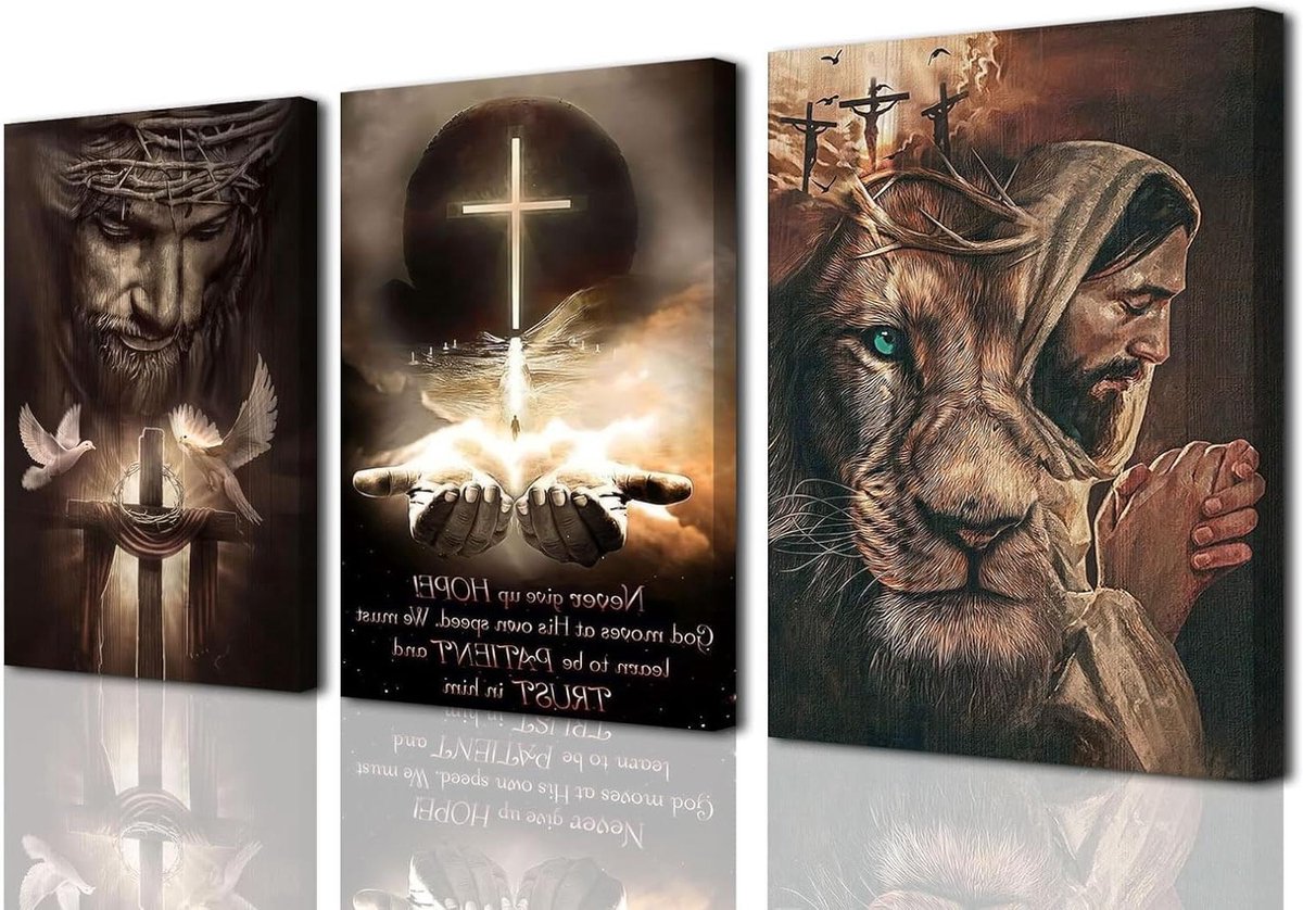 Christelijke Muurkunst - Religieuze Prints - Woonkamer Decoratie - Set van 3 - 40x61 cm - Multicolor