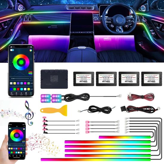 LED Interieurverlichting Auto - Sfeerverlichting Strip - Auto Personaliseren - App-Besturing Dreamcolor - 18-in-1 Set - RGB