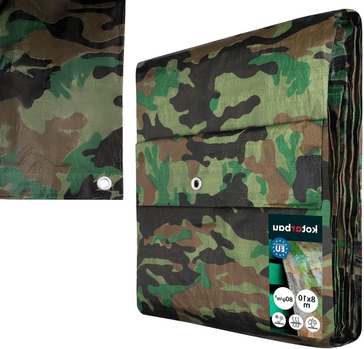 Afdekzeil - Beschermzeil Zeil - Objecten Beschermen - Waterdicht UV-bestendig - 8 x 10 m - Camouflage