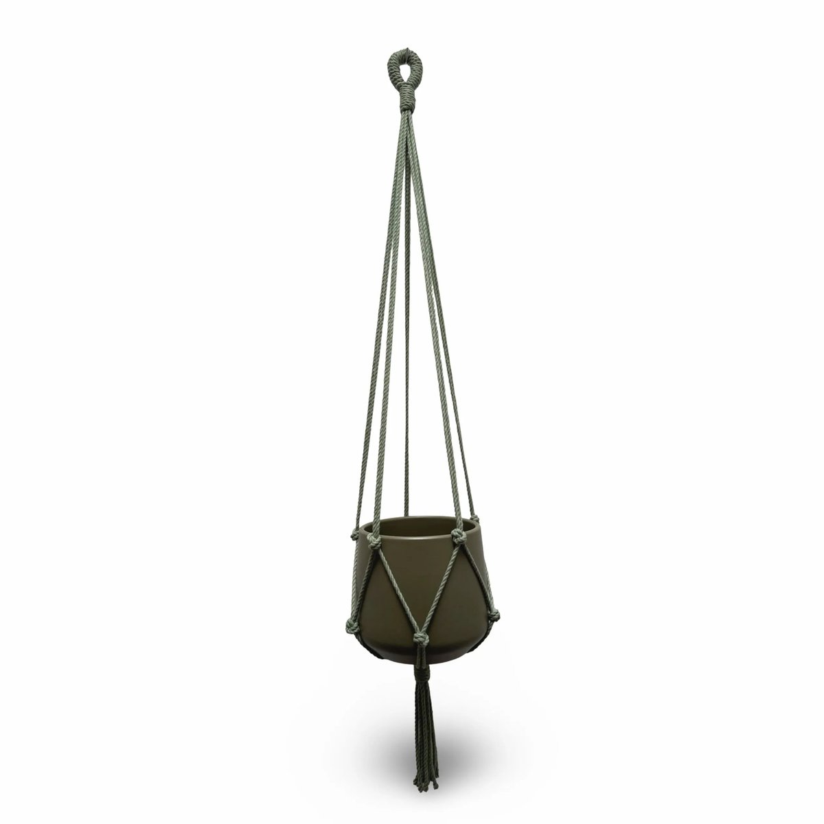 Plantenhanger 'Original' - Kies kleur en lengte - Olijfgroen - 100 cm lang - Katoenkoord - Geschikt voor Pot met Diameter t/m 20 cm - Handgemaakt in ons Macramé Atelier - Prijs per Stuk - Let op: Exclusief Pot - Inclusief Verzendkosten