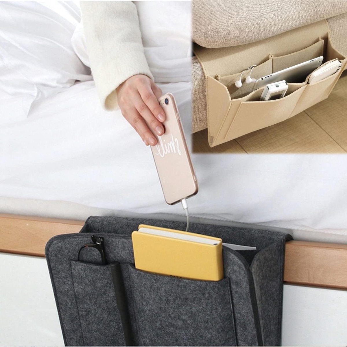 Bedside Organizer - Nachtkastje Opberger - Bedside Opslag - 5 Vakken - 32 x 20 x 10cm - Bruin