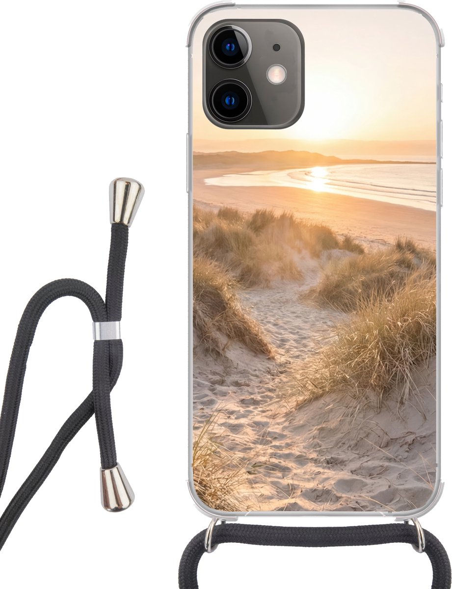 Telefoonhoesje Geschikt voor iPhone 12 - Duinen - Strand - Zee - Siliconen - Crossbody - Backcover met Koord - Telefoonhoesje met koord - Hoesje met touw Telefoonhoesje