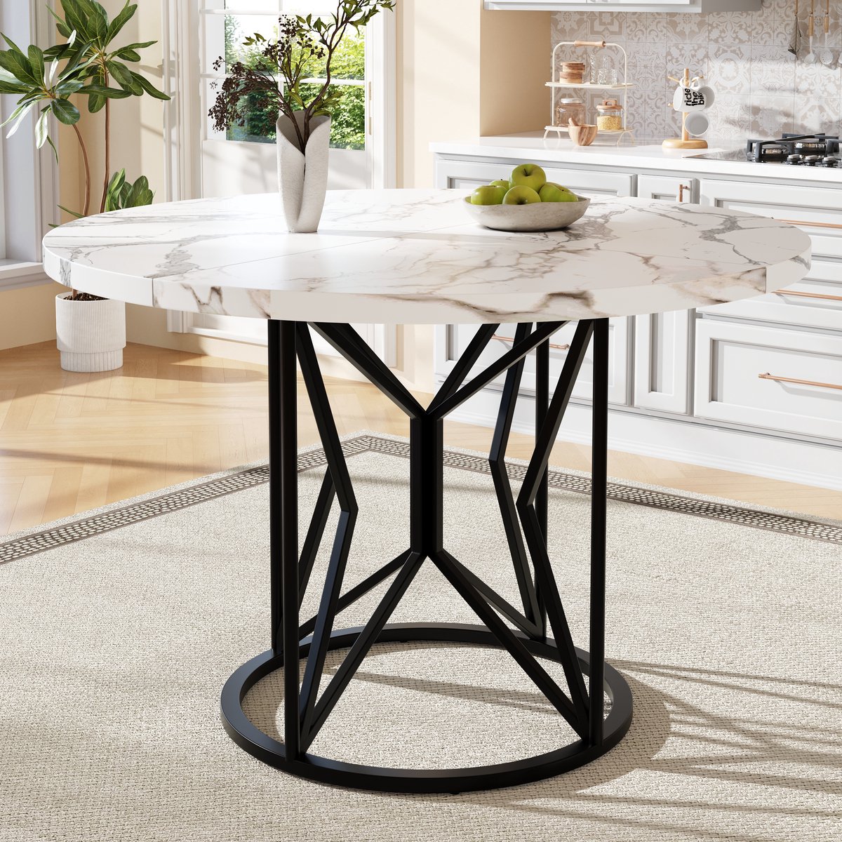MIVRAY Eettafel - Ronde Tafel Voor 4 Tot 6 Personen - Voor Eetkamer Of Woonkamer - MDF En Metaal - 100x100x76 Cm - Zwart