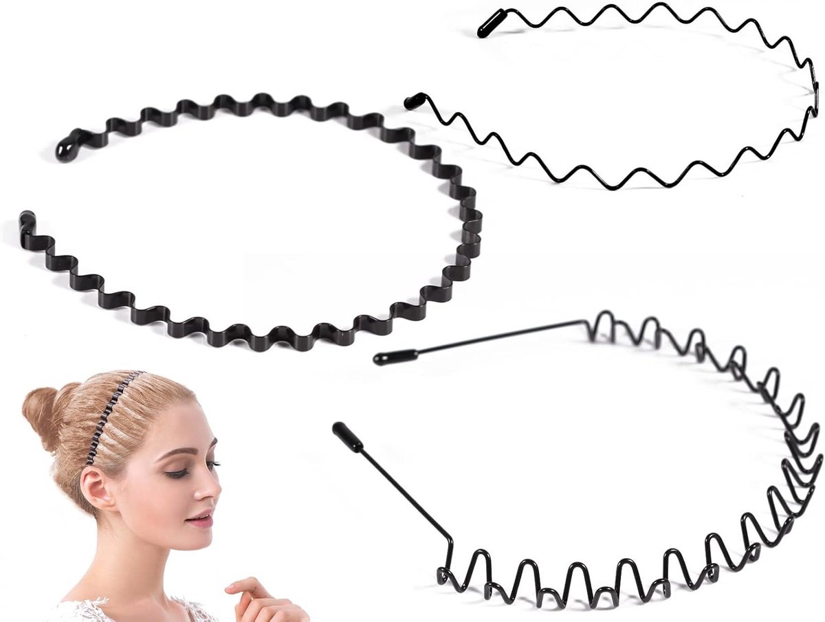 Unisex Haaraccessoires: 3 Stuks Zwarte Golfvormige Haarbanden, Flexibele Sport Haarbanden voor Mannen, Vrouwen en Kinderen