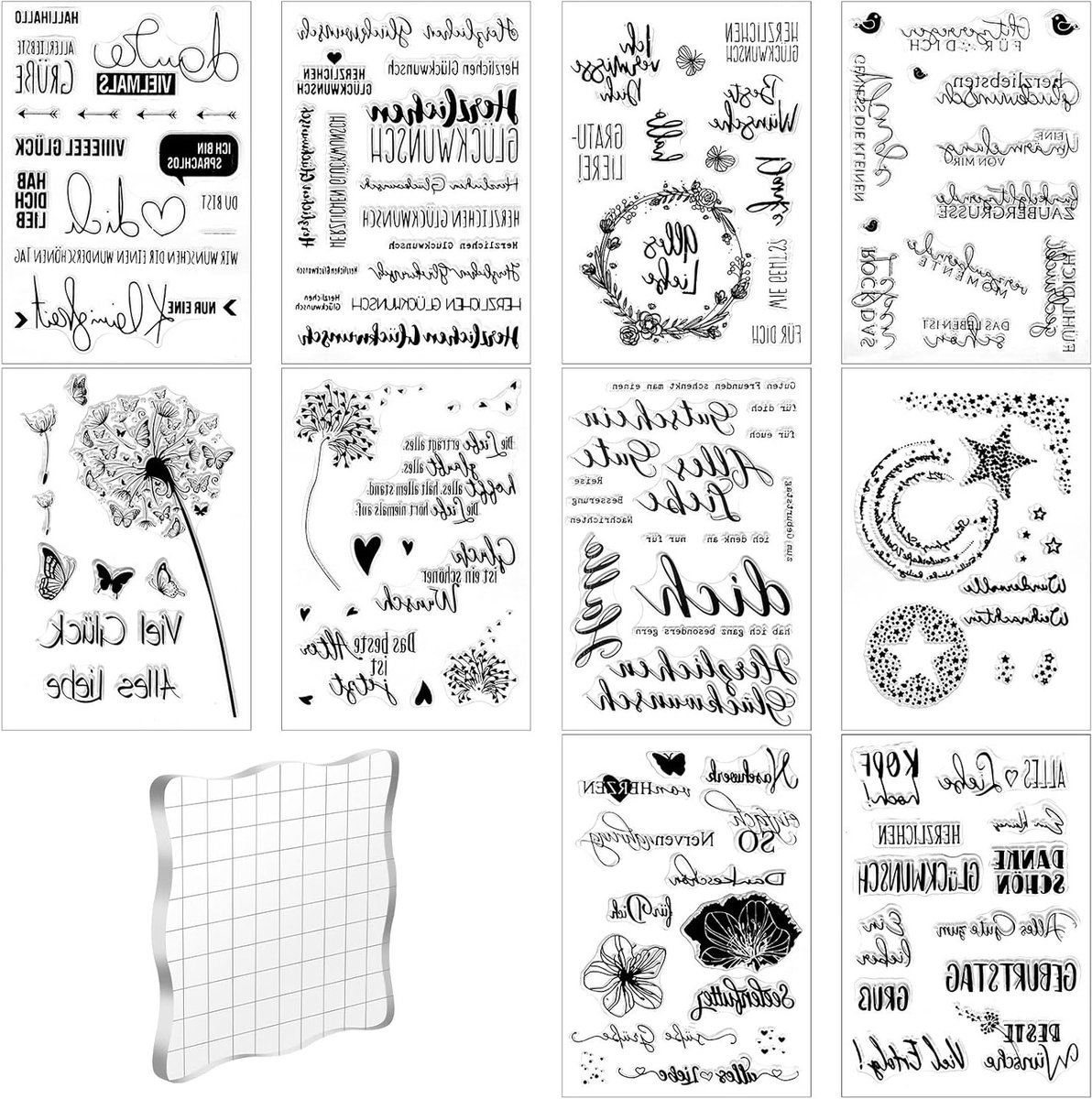 10 Stukken Siliconen Stempels voor Verjaardagen, Bruiloften en Scrapbooking, Inclusief Stempelkussen, 10 x 10 cm, Creatieve Kaarten en Uitnodigingen
