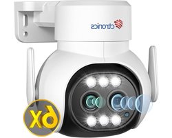 Ctronics 6 x Zoom-hybride zoom-bewakingscamera, wifi, voor buiten, met zelfbewaking, zoom, IP-bewakingscamera met dubbele lens, menselijke herkenning, kleurrijk nachtzicht (1, wit)