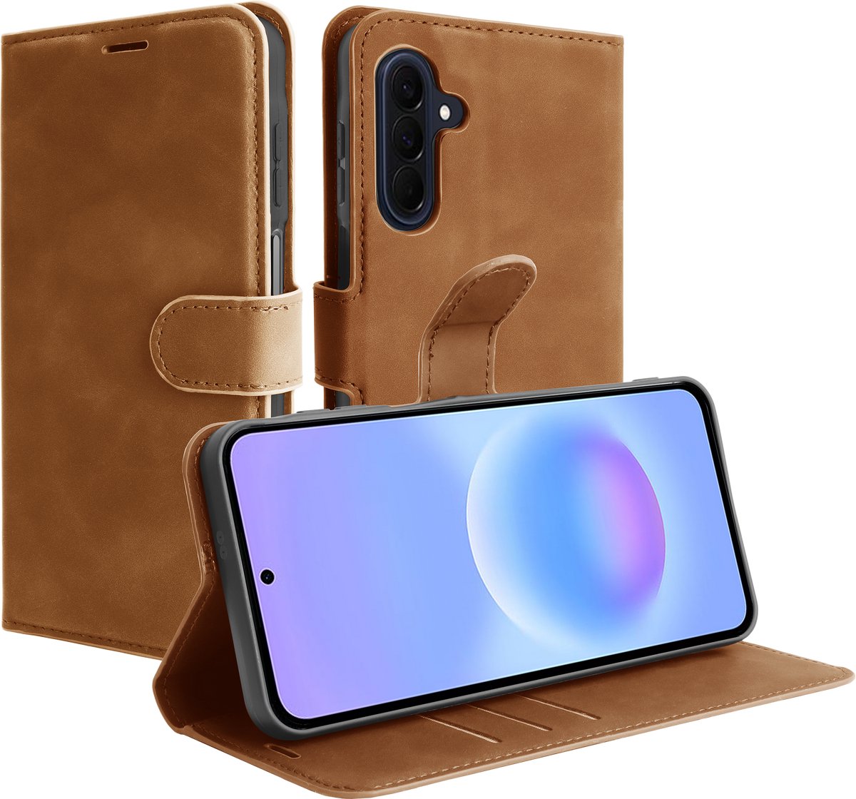 Just in Case hoesje geschikt voor Samsung Galaxy A57 Hoesje met Pasjeshouder - Premium Bookcase - Bruin