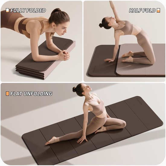 Opvouwbare Yogamat - Fitnessmat Pilatesmat - Thuis Sporten - Extra Dikke Demping - 190 x 66 cm - Donkerbruin Beige — afbeelding 5