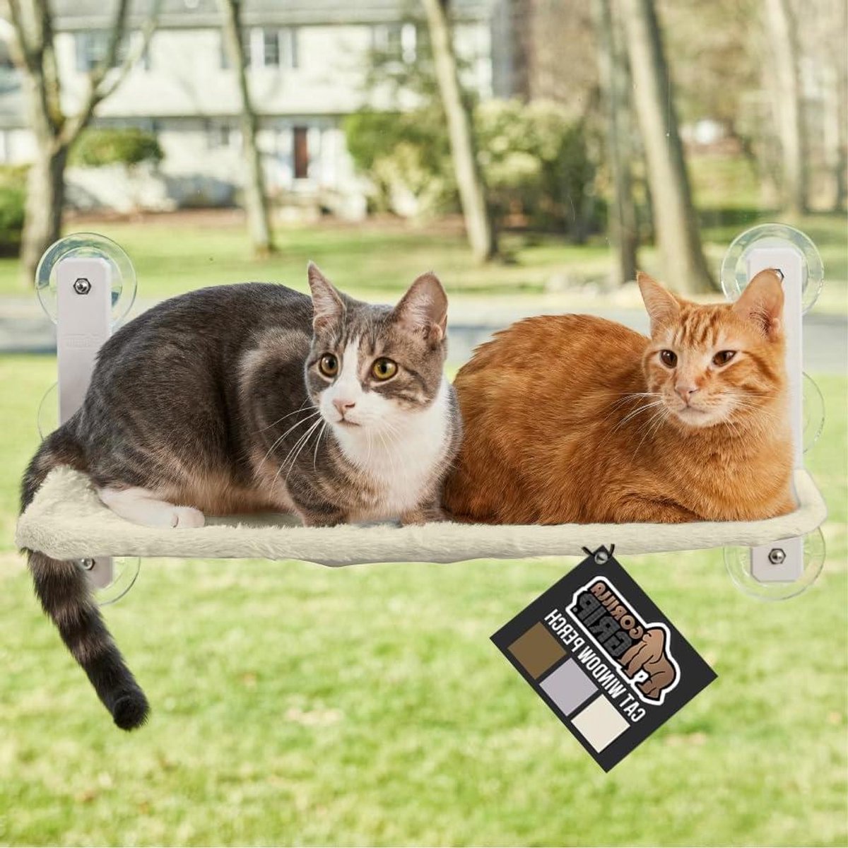 Kattenraambaars - Kattenzitje Kattenbed - Ontspannen - 6 Grote Zuignappen - 62 x 30 cm - Beige