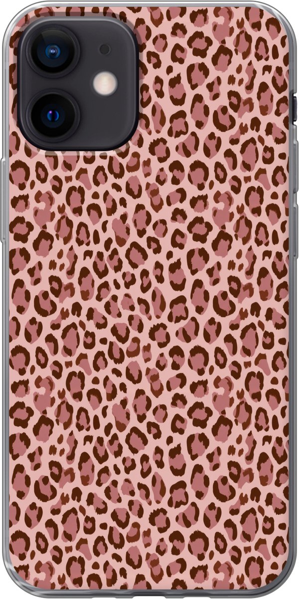 Telefoonhoesje Geschikt voor iPhone 12 Pro hoesje - Luipaard - Patroon - Roze - Siliconen Telefoonhoesje Telefoonhoesje