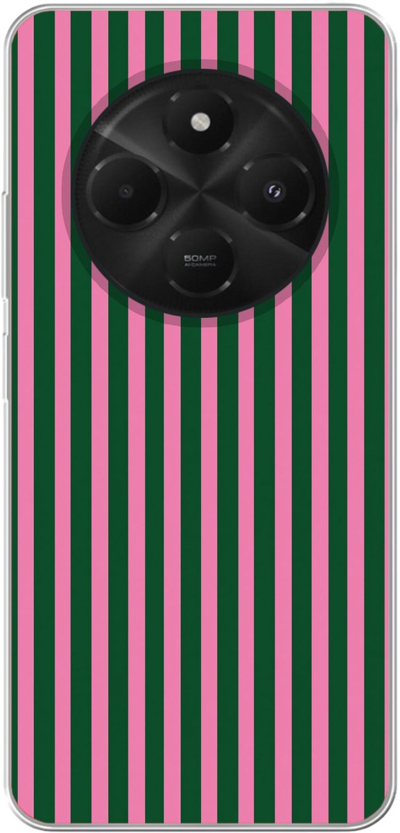 Telefoonhoesje Geschikt voor Xiaomi Geschikt voor Poco M7 hoesje - Verticale strepen - Groen - Roze - Siliconen Telefoonhoesje Telefoonhoesje