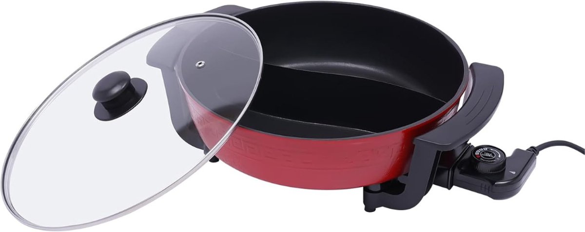 SAVI® Hotpot Pan - Hotpot Electrisch - Chinese Fondue - Multifunctionele Pan - 6L - Rood - 42cm x 17cm x 9cm