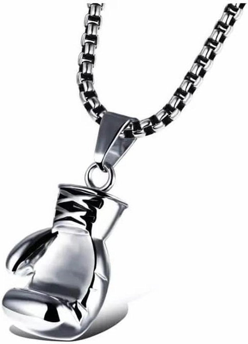 Bokshandschoen Ketting - Pendant Ketting - Sport Accessoire - Gedetailleerd Ontwerp - 60 cm Ketting - Zilver Goud Zwart