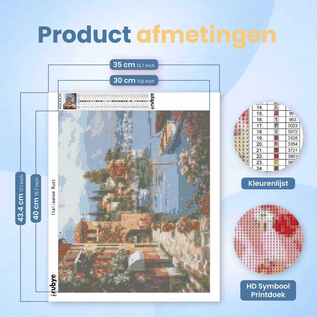 Rubye® Diamond Painting Volwassenen - Diamond Painting Kinderen - Diamond Painting Pakket Volledig - Italiaanse Kust - 40x30cm — afbeelding 2