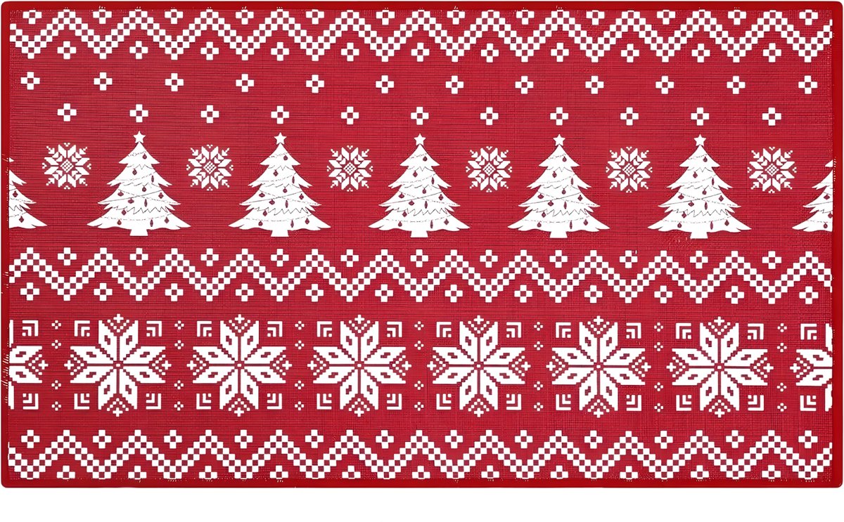 Happiq Kerst Deurmat - Voor Binnen, Ingang & Voordeur - Boho Stijl Welkom Vloerkleed, Antislip - Kerstdecoratie - Rood-50x80cm Red