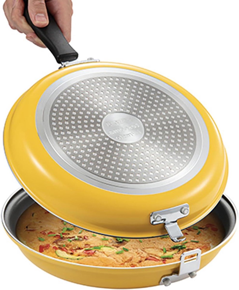 Dubbele Pan - Omelet Pan - Snel Koken - Dubbelzijdig Bakken - Diameter 26 cm - Geel en zwart