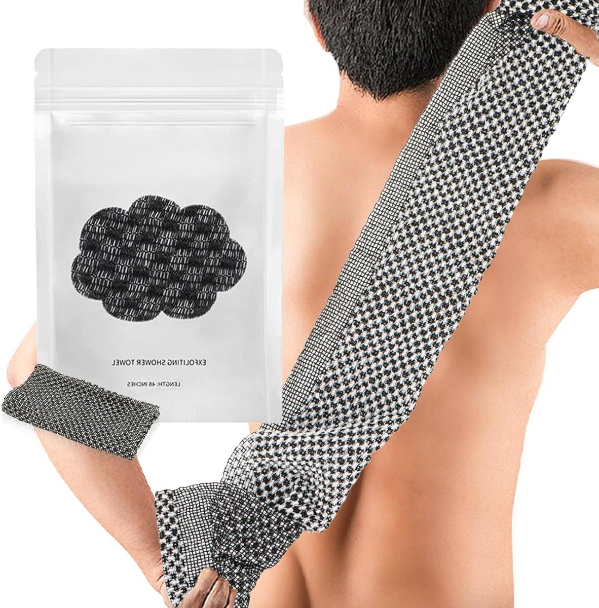 Exfoliërende Douchedoek - Scrubdoek Lichaam - Huidvernieuwing - Dubbelzijdig - 120 cm - Grijs
