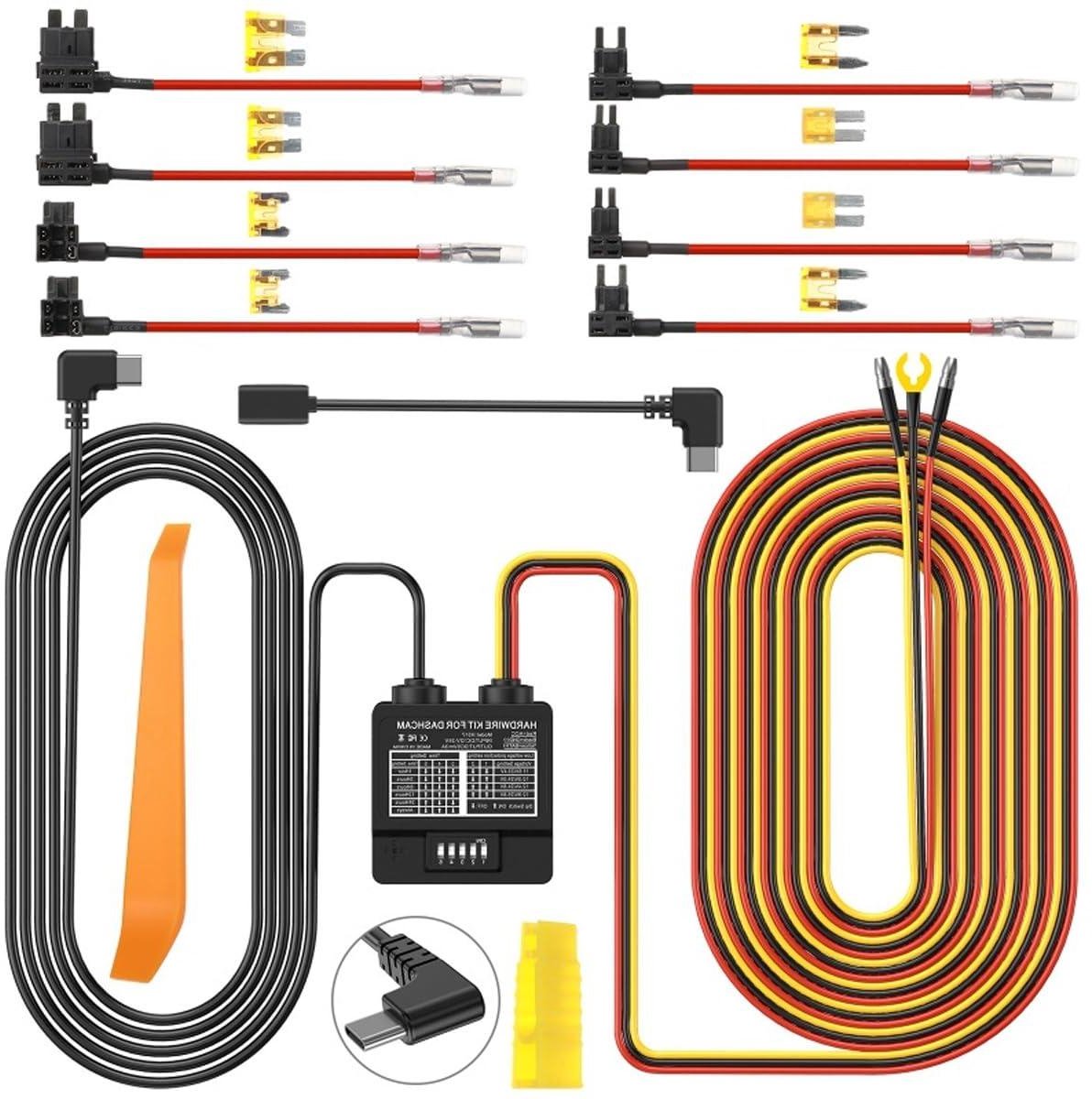 Dashboard Camera Bedrading - Dashcam Voeding Kit - 24 Uur Parkeerbewaking - Verstelbare Laagspanningsbescherming - 3.5 Meter Kabel - Zwart