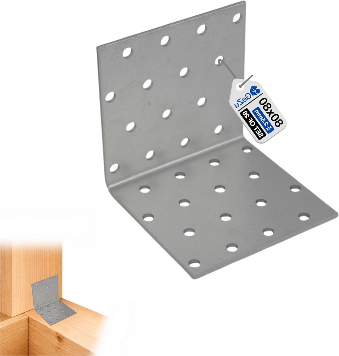 Hoekijzers Gegalvaniseerd - Verbindingshoeken Balk - Houten Constructies Versterken - Geperforeerde Plaatbeugels - 80 x 80 x 80 mm - Gegalvaniseerd