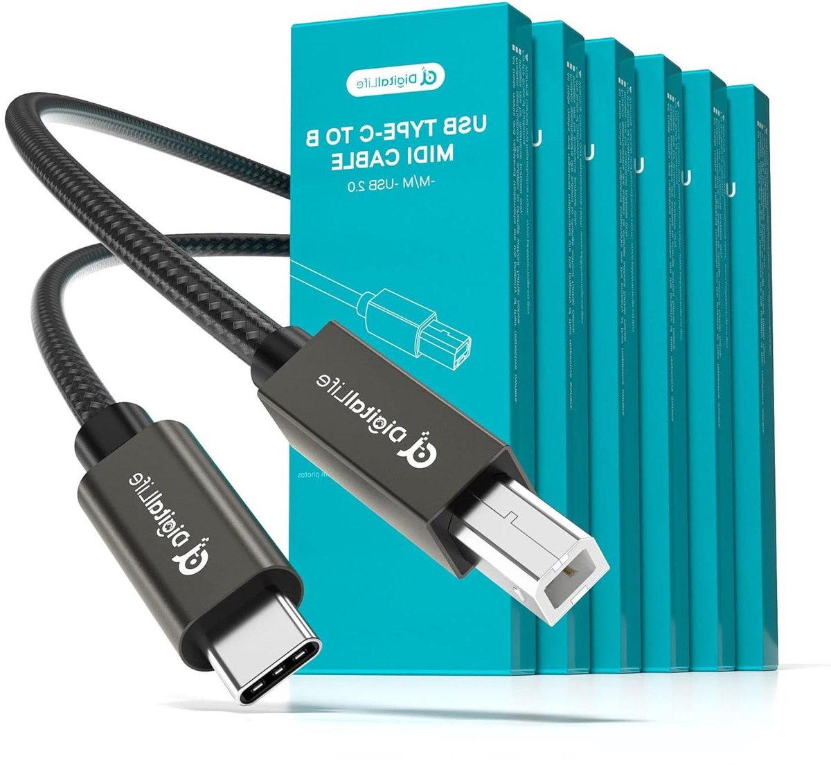 MIDI Kabels - USB C naar B Kabel - Muziek Maken - Nylon Gevlochten - 2 Meter - Zwart