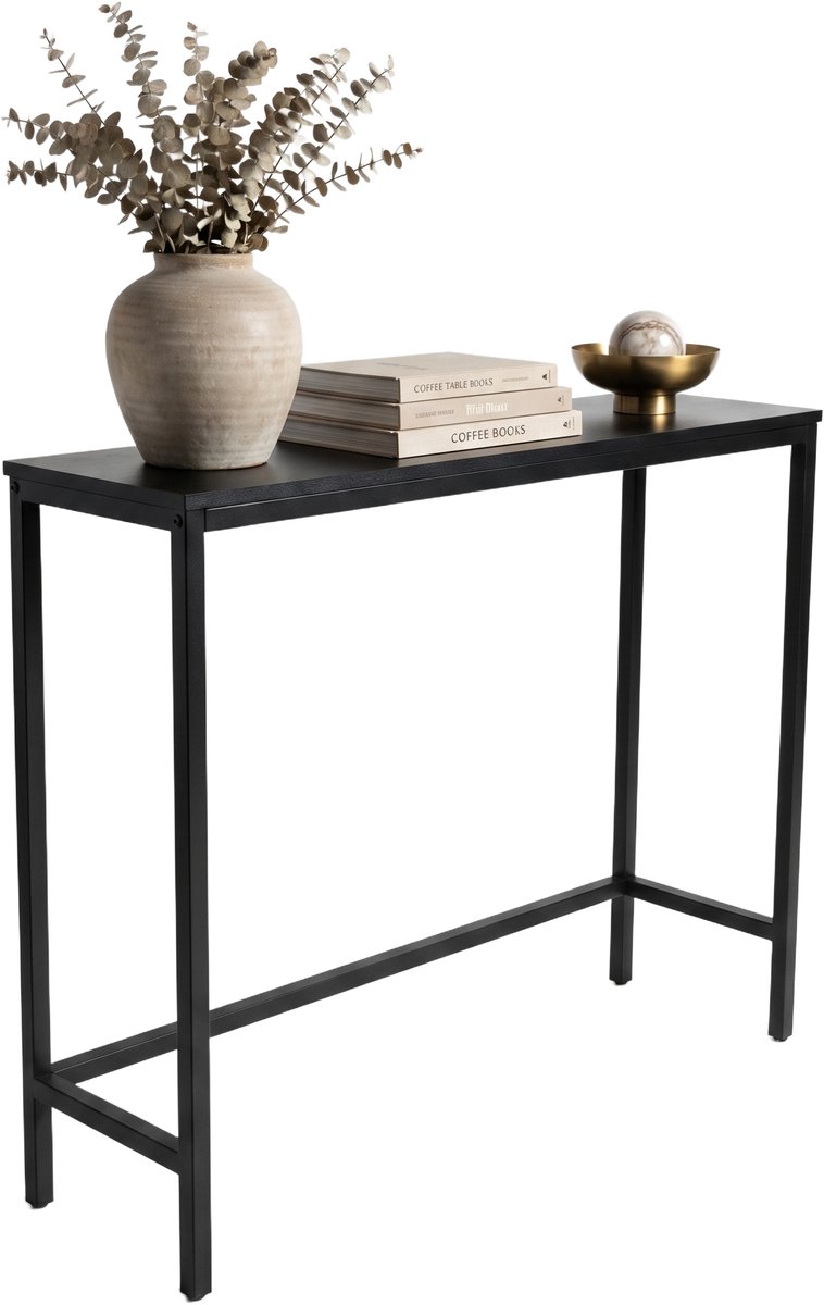 IvoQ Sidetable Zwart Industrieel - Smalle Wandtafel - Consoletafel met Metalen Frame - 75 x 24 x 75 cm
