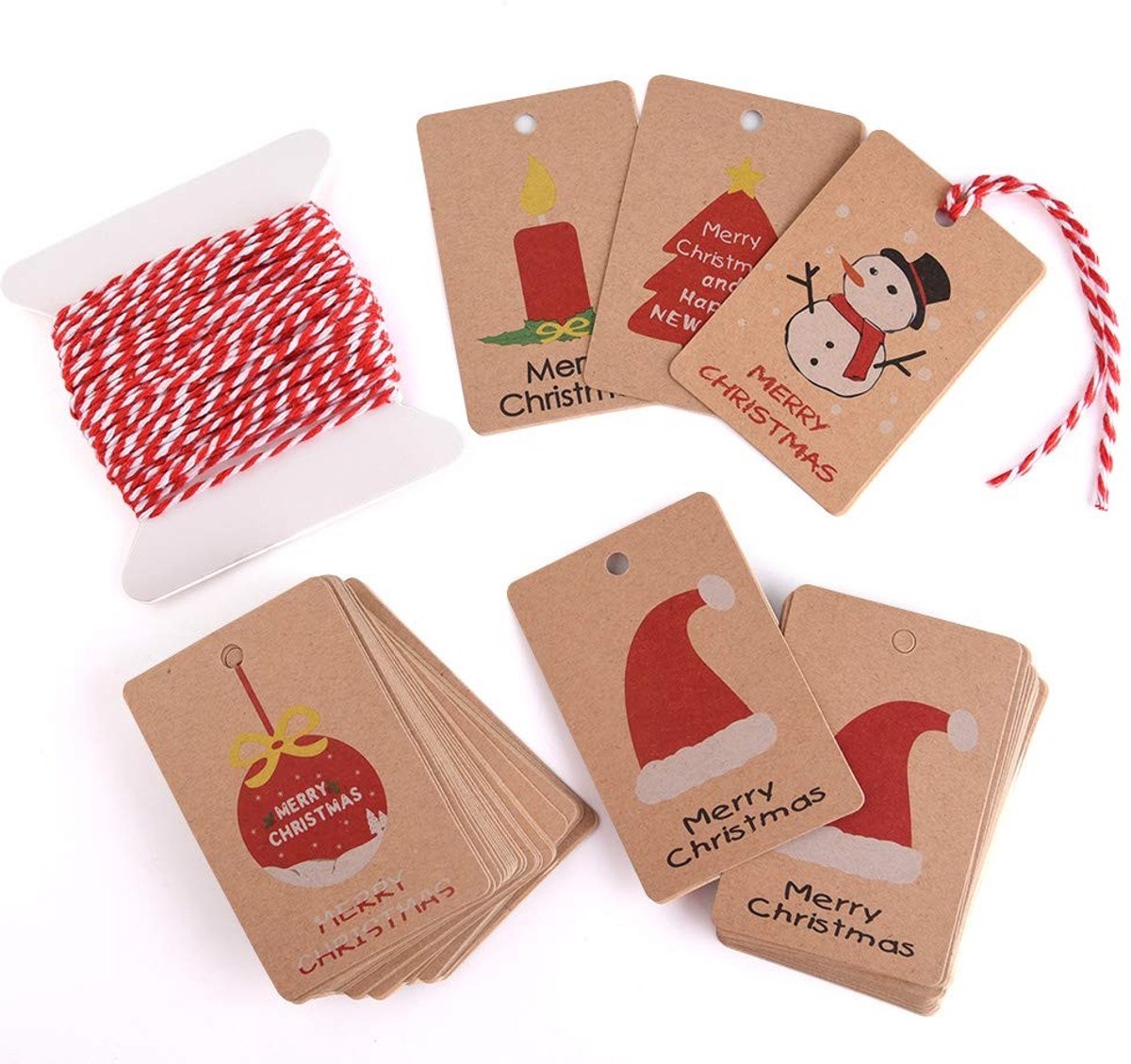 Vt products - Kerst Cadeaulabels - Kraft Papier - 50 Stuks - Kerst Thema - Hanglabels voor Cadeaus - Perfect voor Kerstverpakkingen