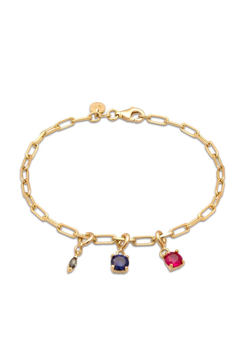 Elli PREMIUM - Armband - Armband met Stenen Vrouwen Vierkant Lange Schakelketting Toermalijn Marquise Groene Saffier Ronde Donkerblauwe Robijn 925 Sterling Zilver Verguld 18 cm -