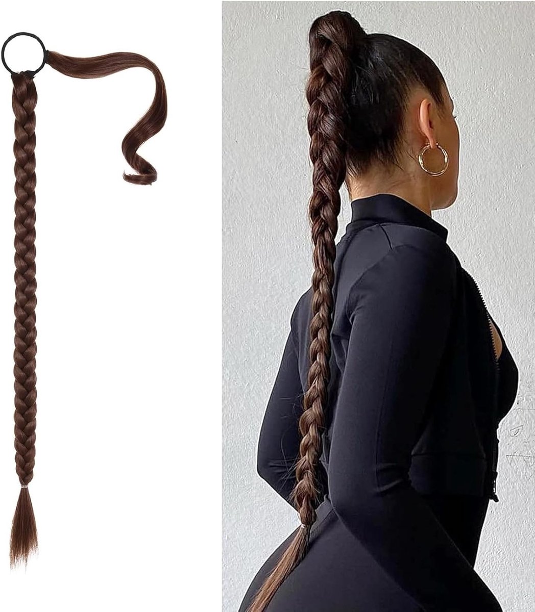 Natuurlijke Bruine Ponytail Haarstuk - Valse Ponytail Haarextensions met Vlechten voor Stijlvolle Looks