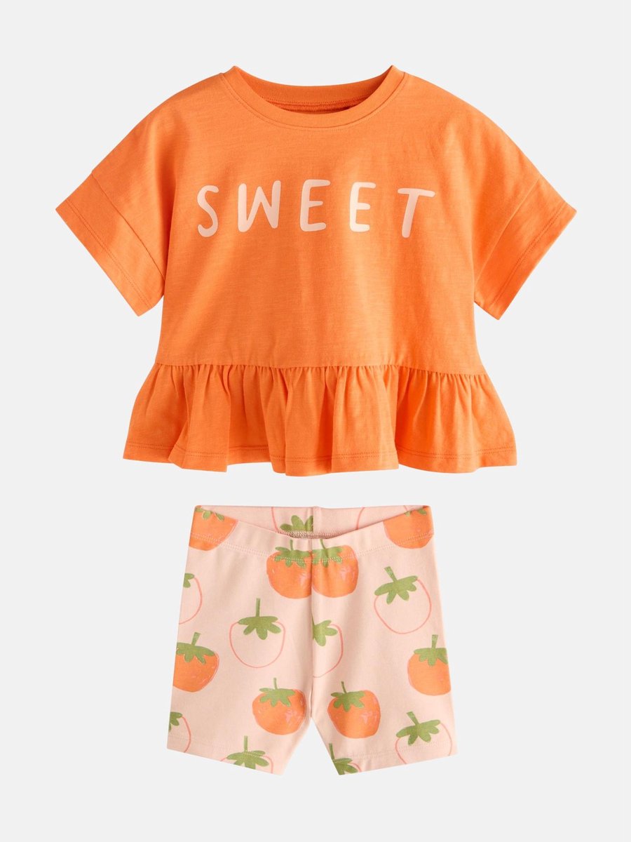 Next - Meisjes - Set van top met korte mouwen en short - Oranje
