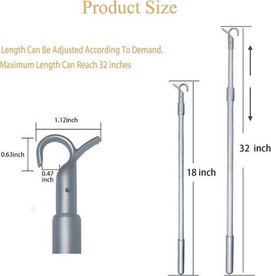 Trekstang Rolgordijn - Stok Gordijn - Rolgordijn Bediening - Telescopisch Verstelbaar - 45-70 cm - Zilver — afbeelding 3