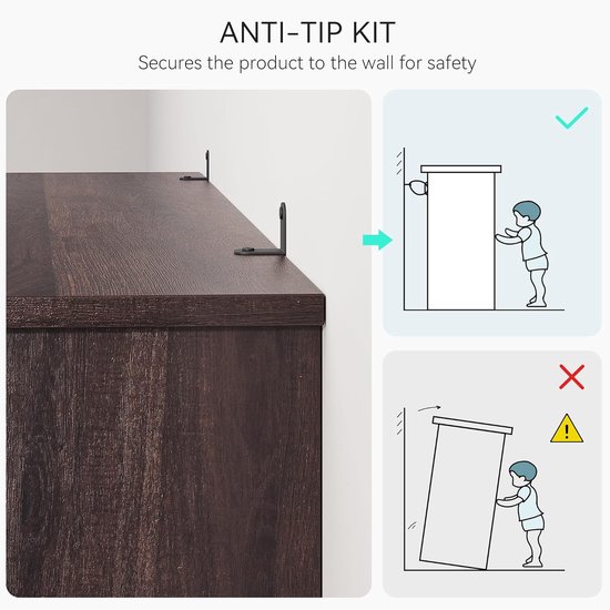 Antikip kit om de boekenkast aan de muur te bevestigen voor veiligheid.